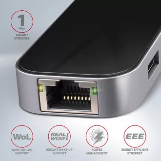 AXAGON HMC-6GL, USB 3.2 Gen 1 húb, porty 3x USB-A, HDMI, RJ-45 GLAN, PD 60W, kábel USB-C 20cm