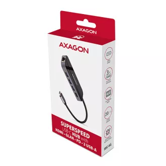 AXAGON HMC-6GL, USB 3.2 Gen 1 húb, porty 3x USB-A, HDMI, RJ-45 GLAN, PD 60W, kábel USB-C 20cm AXAGON HMC-6GL, USB 3.2 Gen 1 húb, porty 3x USB-A, HDMI, RJ-45 GLAN, PD 60W, kábel USB-C 20cm