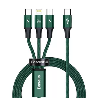 Baseus Rapid Series nabíjací / dátový kábel 3v1 Type-C/ (Micro USB + Lightning PD 20W + USB-C) 1.5m zelená