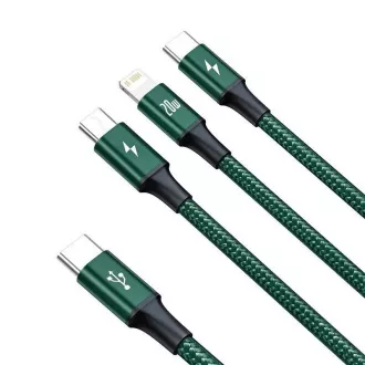 Baseus Rapid Series nabíjací / dátový kábel 3v1 Type-C/ (Micro USB + Lightning PD 20W + USB-C) 1.5m zelená
