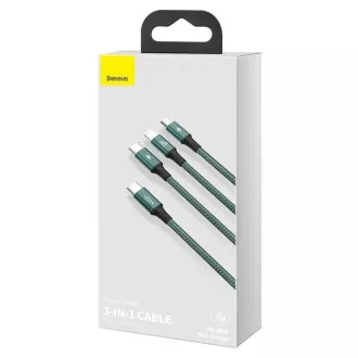 Baseus Rapid Series nabíjací / dátový kábel 3v1 Type-C/ (Micro USB + Lightning PD 20W + USB-C) 1.5m zelená