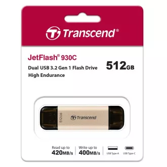 TRANSCEND Flash Disk 512GB JetFlash®930C, TLC, USB 3.2/USB Type C (R:420/W:400 MB/s) čierny