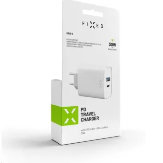 FIXED nabíjačka do siete, konektor USB-C + USB-A, podpora PD, 30 W, biela FIXED nabíjačka do siete, konektor USB-C + USB-A, podpora PD, 30 W, biela