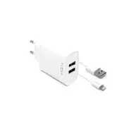 FIXED nabíjačka do siete, konektor 2x USB-A, kábel USB -> Lightning (MFI) dĺžka 1 m, 15 W, biela