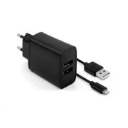 FIXED nabíjačka do siete, konektor 2x USB-A, kábel USB -> Lightning (MFI) dĺžka 1 m, 15 W, čierna