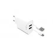 Fixed nabíjačka do siete, konektor 2x USB-A, kábel USB -> micro USB dĺžka 1 m, 15 W, biela