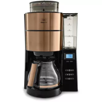 Melitta AromaFresh 1021-04 kávovar s mlynčekom, prekvapkávač, sklenená kanvica, 1180 W, displej, medený