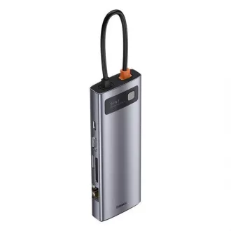 Baseus Metal Gleam Series 9v1 HUB Type-C (USB-C PD 100W, 3* USB 3.0, HDMI, VGA, RJ45, SD/TF port), sivá