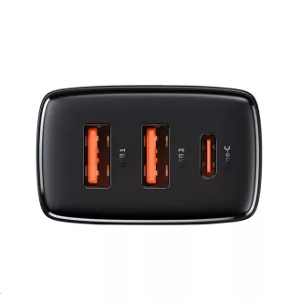 Baseus kompaktný rýchlonabíjací adaptér 2x USB-A, 1x Type-C 30W čierna