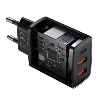 Baseus kompaktný rýchlonabíjací adaptér 2x USB-A, 1x Type-C 30W čierna