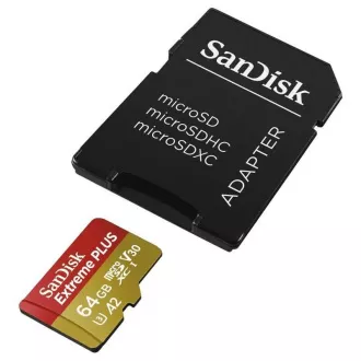 SanDisk micro SDXC karta 64 GB Extreme PLUS (200 MB/s Class 10, UHS-I U3 V30) + adaptér SanDisk micro SDXC karta 64 GB Extreme PLUS (200 MB/s Class 10, UHS-I U3 V30) + adaptér