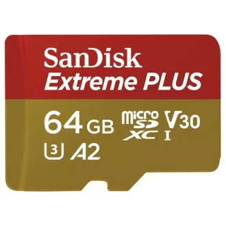 SanDisk micro SDXC karta 64 GB Extreme PLUS (200 MB/s Class 10, UHS-I U3 V30) + adaptér SanDisk micro SDXC karta 64 GB Extreme PLUS (200 MB/s Class 10, UHS-I U3 V30) + adaptér