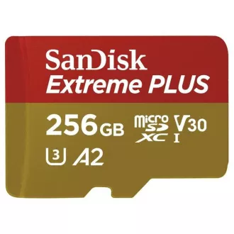 SanDisk micro SDXC karta 256GB Extreme PLUS (200 MB/s Class 10, UHS-I U3 V30) + adaptér