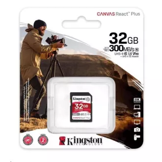 Kingston 32 GB Canvas React Plus SDHC UHS-II 300 R/260 W U3 V90 pre Full HD/4K/8K
