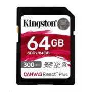 Kingston 64 GB Canvas React Plus SDHC UHS-II 300 R/260 W U3 V90 pre Full HD/4K/8K