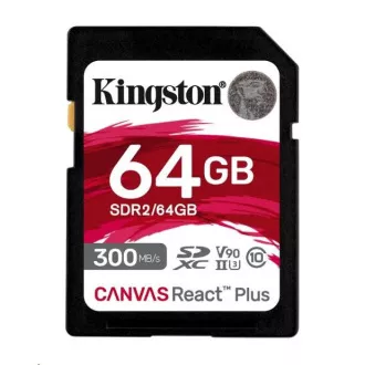Kingston 64 GB Canvas React Plus SDHC UHS-II 300 R/260 W U3 V90 pre Full HD/4K/8K