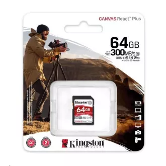Kingston 64 GB Canvas React Plus SDHC UHS-II 300 R/260 W U3 V90 pre Full HD/4K/8K