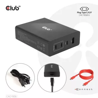 Club3D cestovná nabíjačka 132W GAN technológia, 4xUSB-A a USB-C, PD 3.0 Support