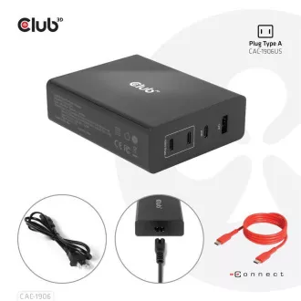 Club3D cestovná nabíjačka 132W GAN technológia, 4xUSB-A a USB-C, PD 3.0 Support