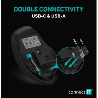 CONNECT IT Dual SmartSwitch bezdrôtová myš, USB-A + C (+1x AA batéria zadarmo), šedá
