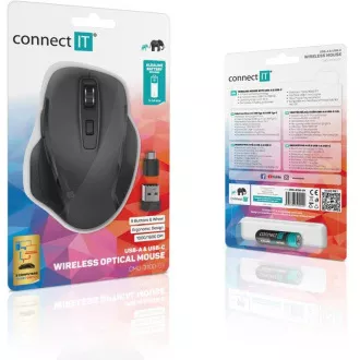 CONNECT IT Dual SmartSwitch bezdrôtová myš, USB-A + C (+1x AA batéria zadarmo), šedá