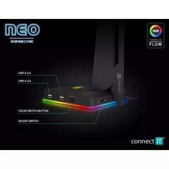 CONNECT IT NEO Stand-It RGB stojanček na slúchadlá + USB hub, čierna