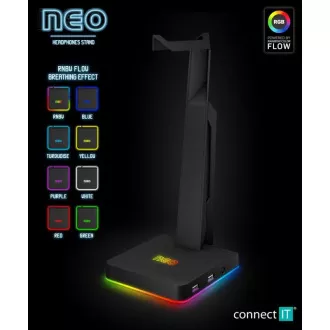 CONNECT IT NEO Stand-It RGB stojanček na slúchadlá + USB hub, čierna