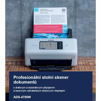 BROTHER skener ADS-4700W DUALSKEN A4 40pppm/80dual 600x600 60ADF USB LAN WIFI - displej 10.5cm BROTHER skener ADS-4700W DUALSKEN A4 40pppm/80dual 600x600 60ADF USB LAN WIFI - displej 10.5cm