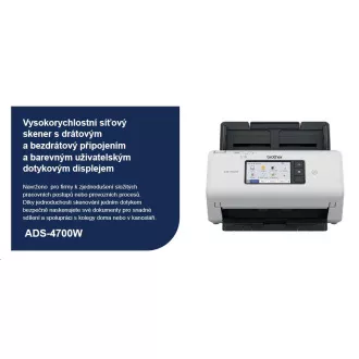 BROTHER skener ADS-4700W DUALSKEN A4 40pppm/80dual 600x600 60ADF USB LAN WIFI - displej 10.5cm BROTHER skener ADS-4700W DUALSKEN A4 40pppm/80dual 600x600 60ADF USB LAN WIFI - displej 10.5cm