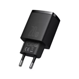 Baseus kompaktný rýchlonabíjací adaptér USB-A + Type-C 20W EU, čierna