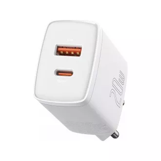 Baseus kompaktný rýchlonabíjací adaptér USB-A + Type-C 20W EU, biela