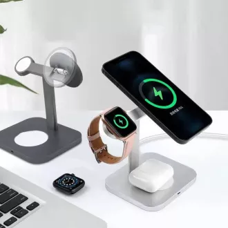 COTEetCI stojan a nabíjacia stanica MagSafe 3v1 AirPods/iPhone/Apple Watch WS-36, sivá