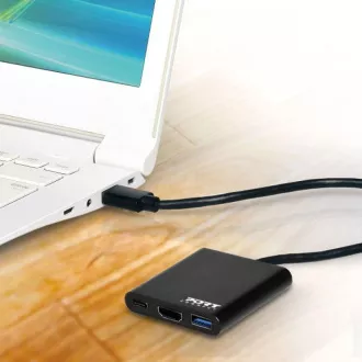 PORT HUB USB-C, HDMI 1X 4K + USB-A + USB-C, čierna