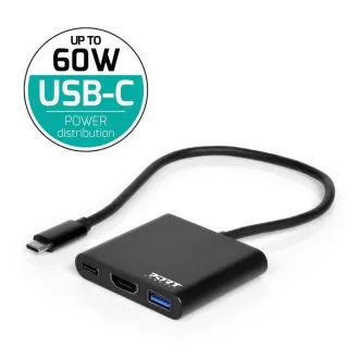 PORT HUB USB-C, HDMI 1X 4K + USB-A + USB-C, čierna