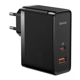 Baseus GaN5 Pre rýchlonabíjací adaptér USB-C + USB-A 100W čierna