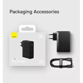 Baseus GaN5 Pre rýchlonabíjací adaptér 2x USB-C + USB-A 140W čierna