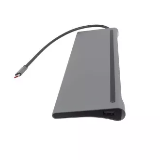 PREMIUMCORD Dokovacia stanica USB-C 10v1, 1xHDMI, 1xVGA, 2xUSB-C, 3xUSB, 1xRJ45, čítačka SD kariet, sivá