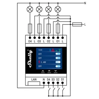 Shelly Pro 4PM, 4násobný spínací modul na DIN lištu, WiFi Shelly Pro 4PM, 4násobný spínací modul na DIN lištu, WiFi