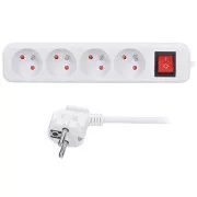 Solight predlžovací prívod, 4 zásuvky, biely, vypínač, 2m