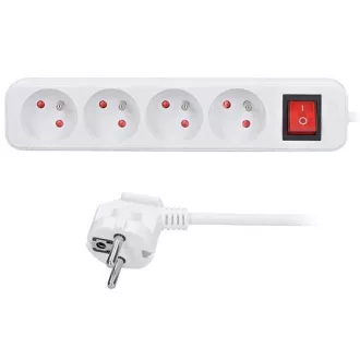 Solight predlžovací prívod, 4 zásuvky, biely, vypínač, 2m