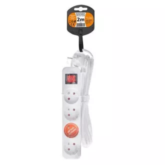 Solight predlžovací prívod, 4 zásuvky, biely, vypínač, 2m