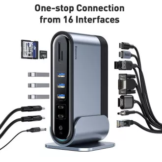 Baseus dokovacia stanica 17v1 na premietanie 3 obrazoviek s USB-C pripojením (CN+EU+UK redukcia do zásuvky), sivá Baseus dokovacia stanica 17v1 na premietanie 3 obrazoviek s USB-C pripojením (CN+EU+UK redukcia do zásuvky), sivá