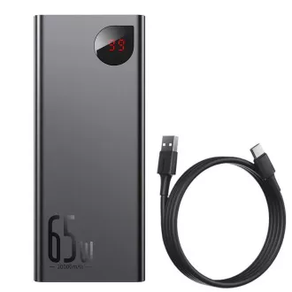 Baseus Adaman Metal Power Banka s digitálnym displejom QC + PD 20000mAh 65W, čierna + USB-A/USB-C kábel 30cm, čierna Baseus Adaman Metal Power Banka s digitálnym displejom QC + PD 20000mAh 65W, čierna + USB-A/USB-C kábel 30cm, čierna