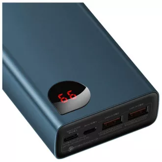 Baseus Adaman Metal Power Banka s digitálnym displejom QC + PD 20000mAh 65W, modrá + USB-A/USB-C kábel 30cm, čierna