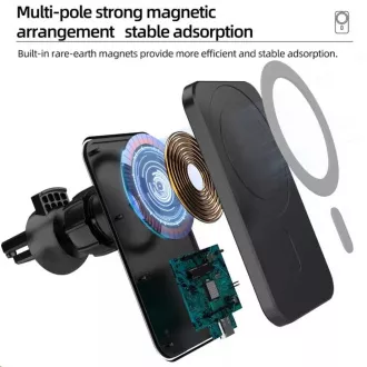 1stCOOL bezdrôtová QI nabíjačka 15W, magnetická, do auta, MagSafe kompatibilná, čierna