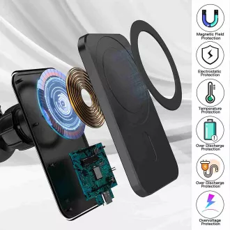1stCOOL bezdrôtová QI nabíjačka 15W, magnetická, do auta, MagSafe kompatibilná, čierna