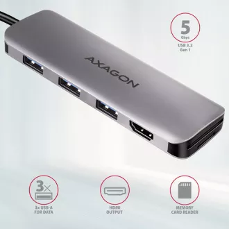 AXAGON HMC-HCR3A, USB 3.2 Gen 1 húb, porty 3x USB-A, HDMI 4k/30Hz, SD/microSD, kábel USB-C 20cm AXAGON HMC-HCR3A, USB 3.2 Gen 1 húb, porty 3x USB-A, HDMI 4k/30Hz, SD/microSD, kábel USB-C 20cm
