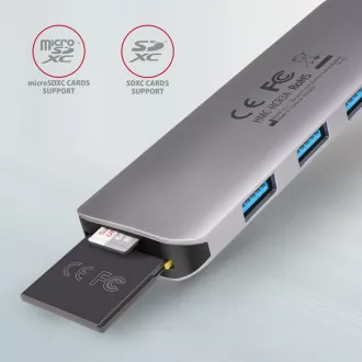 AXAGON HMC-HCR3A, USB 3.2 Gen 1 húb, porty 3x USB-A, HDMI 4k/30Hz, SD/microSD, kábel USB-C 20cm