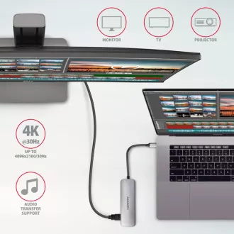 AXAGON HMC-HCR3A, USB 3.2 Gen 1 húb, porty 3x USB-A, HDMI 4k/30Hz, SD/microSD, kábel USB-C 20cm AXAGON HMC-HCR3A, USB 3.2 Gen 1 húb, porty 3x USB-A, HDMI 4k/30Hz, SD/microSD, kábel USB-C 20cm