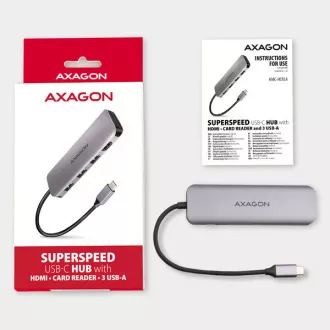 AXAGON HMC-HCR3A, USB 3.2 Gen 1 húb, porty 3x USB-A, HDMI 4k/30Hz, SD/microSD, kábel USB-C 20cm AXAGON HMC-HCR3A, USB 3.2 Gen 1 húb, porty 3x USB-A, HDMI 4k/30Hz, SD/microSD, kábel USB-C 20cm